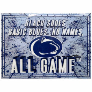 3D paint splatter sign with Penn State Athletic Logo, Black Shoes, Basic Blues, No Names, All Game